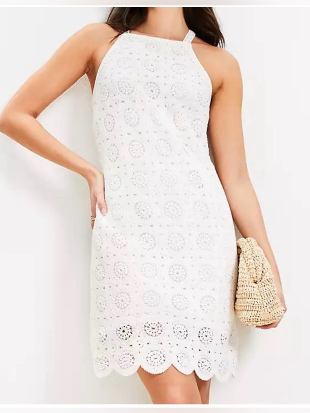 LOFT White Crochet Lace Mini Dress Sleeveless - Size 4 Tall